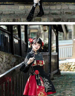 Lolita Chinese style cheongsam suspender skirt set - Yandan_Hanfu