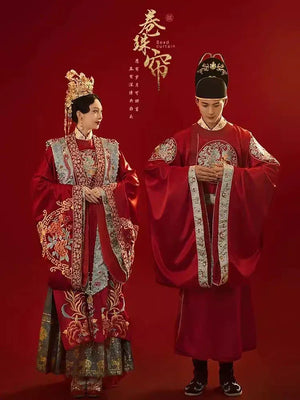 Ming-style wedding dress couple suit | Chinese-style&Tang-style dress Xiuhe wedding dress - Yandan_Hanfu