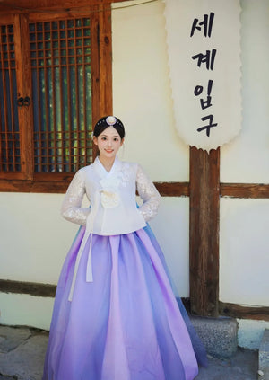 White purple Korean female high-end genuine Yanji court hanbok - Yandan_Hanfu