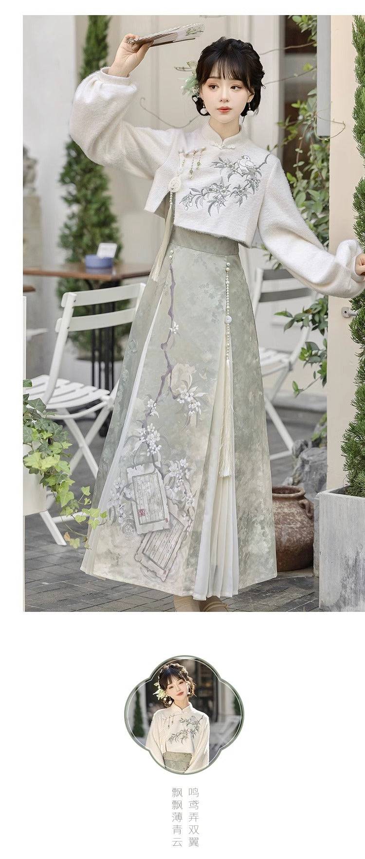 Lixiang Han elements Hanfu dress with floral print and high-waisted skirt, merging traditional Chinese design with modern flair.
