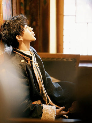 Heritage Tibetan Men's Winter Coat – Cotton Padded Jacket with Shearling Lining - Yandan_Hanfu