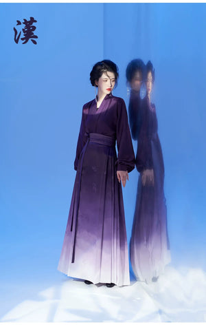 Ming style Hanfu aircraft sleeve top, dark purple gradient horse face skirt - Yandan_Hanfu