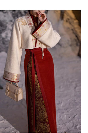 Red Brocade Hanfu Gown – Modern Chinese Dress for Engagement, Wedding Toast & Lunar New Year - Yandan_Hanfu