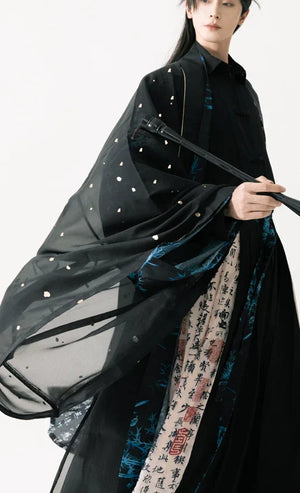 Song Dynasty | Calligraphy Hanfu Men's Cloak Large Sleeve Shirt Black Suit - Yandan_Hanfu