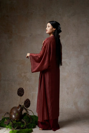 Elegant Wine Red Sheer Tencel Cardigan – Flowing Classical Dance Performance Outfit - Yandan_Hanfu