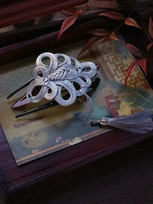 Realm of Grace – New Chinese Style Vintage Hair Claw | Elegant Tassel Shark Clip & Duckbill Barrette - Yandan_Hanfu