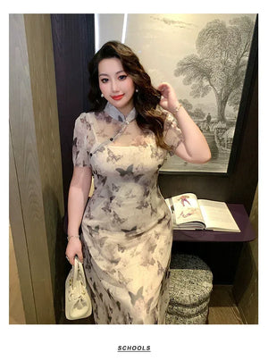 Ink-Butterfly Qipao – Elegant New Chinese Dress with Vintage Charm - Yandan_Hanfu