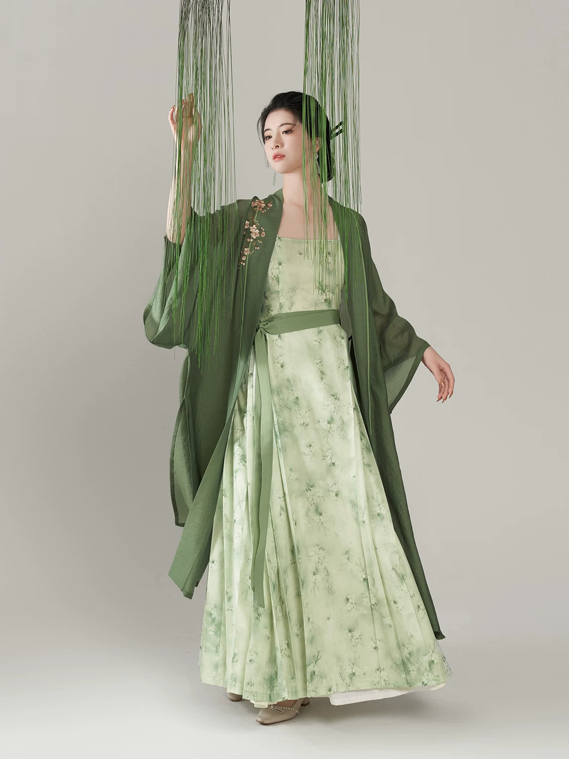 Pear Blossom Song Style Hanfu Jacket and Dress Set - full outfit view