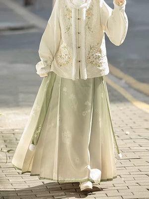 “Meow Meow” – Cozy Ming-Style Hanfu Set with Embroidered Bijia & Mamian Skirt (Winter) - Yandan_Hanfu