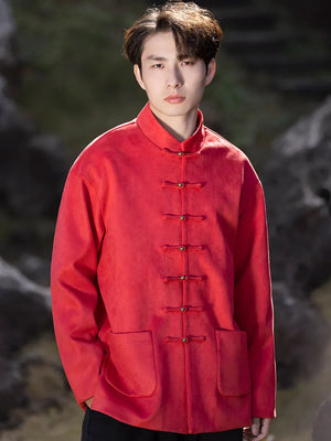 New Chinese style disc button top jacket Chinese New Year red Tang suit men - Yandan_Hanfu