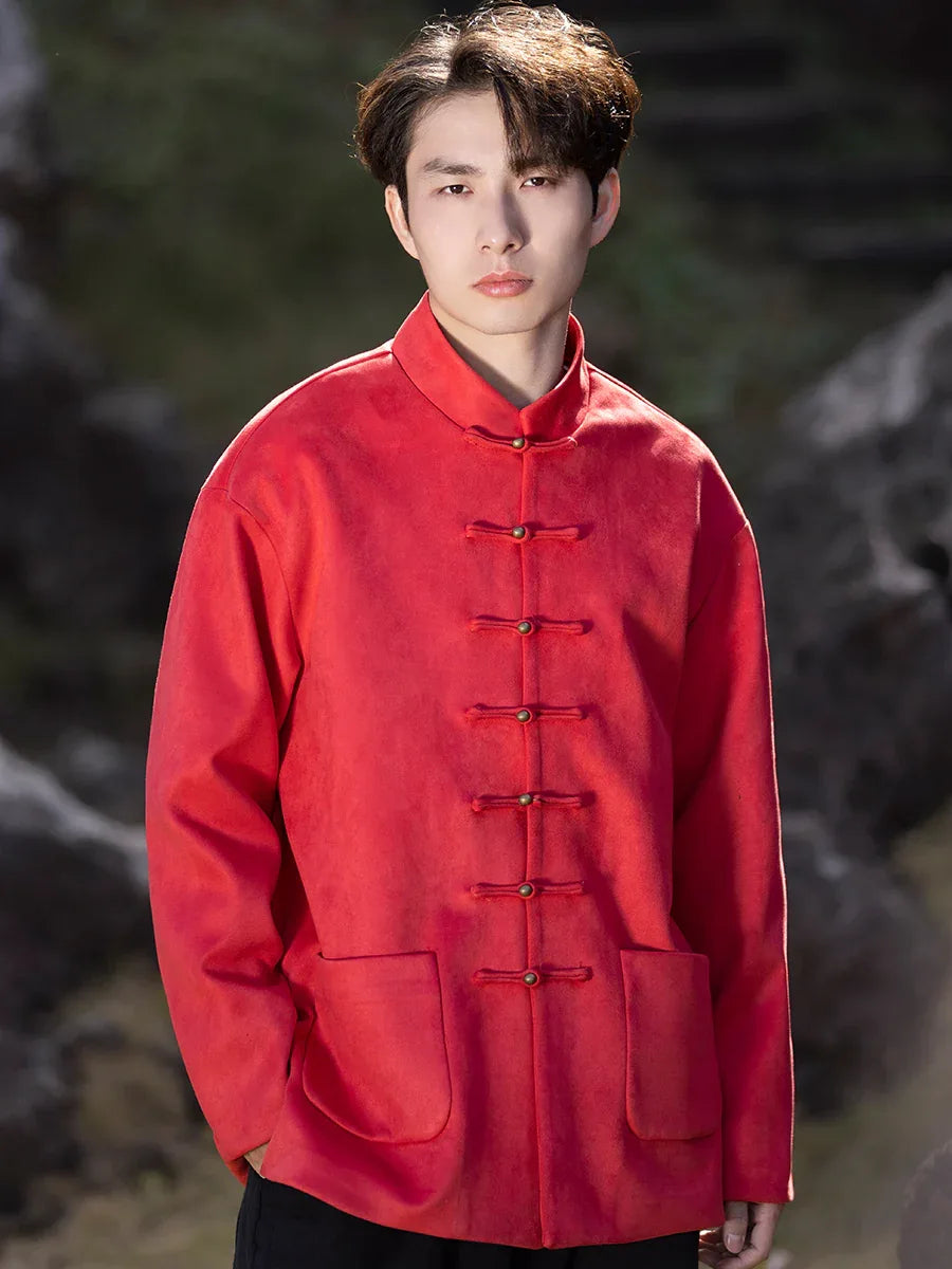 New Chinese style disc button top jacket Chinese New Year red Tang suit men - Yandan_Hanfu