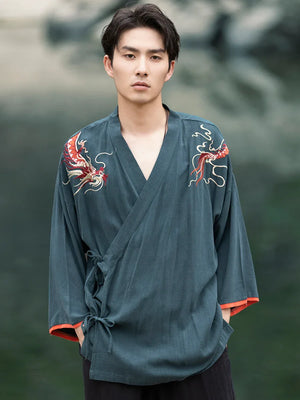 Chinese style cotton and linen retro Hanfu spring and summer Tang suit man - Yandan_Hanfu