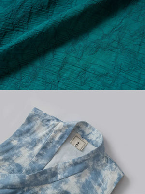 Ink-Dye V-Neck A-Line Dress – Modern Hanfu Silhouette with Tibetan-Inspired Details - Yandan_Hanfu