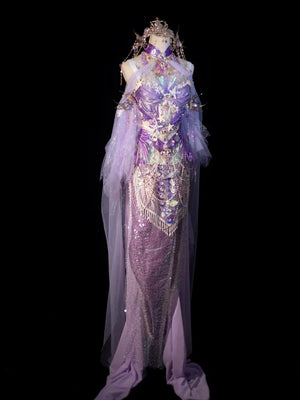 Purple Mermaid Princess Set – Handmade Ocean-Themed Corset & Tail Skirt for Beach Photography - Yandan_Hanfu