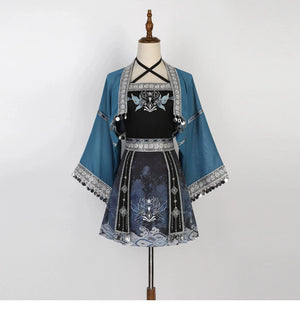 Silver Bell Hanfu Women's Han Element Improved Top Half Skirt Ancient Clothing Full Set Miao Xinjiang Exotic Style Daily - Yandan_Hanfu