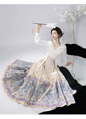 “Lucky Butterfly” – Gold-Brocade Hanfu Skirt | New Chinese Style Daily Ma Mian Skirt - Yandan_Hanfu