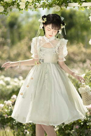 Chinese style green lolita hanfu wind lily sweet girl han element green dress - Yandan_Hanfu