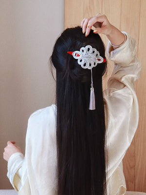 Realm of Grace – New Chinese Style Vintage Hair Claw | Elegant Tassel Shark Clip & Duckbill Barrette - Yandan_Hanfu