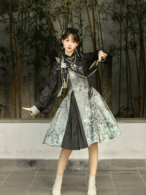Tobacco bamboo Chinese style Mori girl Han element green lolita cheongsam - Yandan_Hanfu