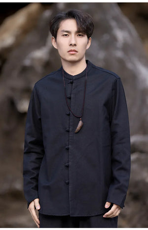 New China Style stand-up collar linen shirt men's Tang suit - Yandan_Hanfu