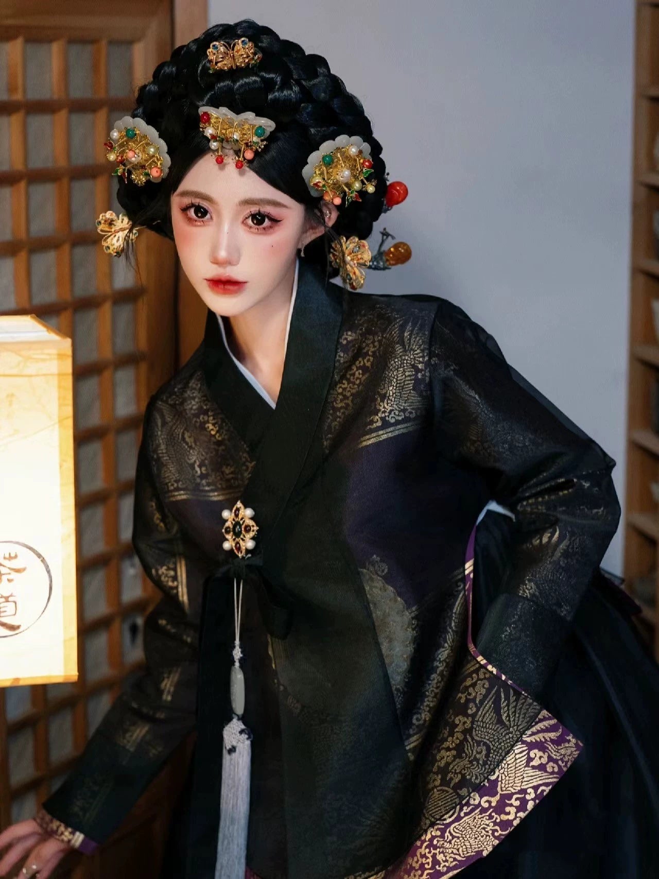 ChiWu, vestido tradicional coreano de corte, vestido antiguo negro, vestido de baile.