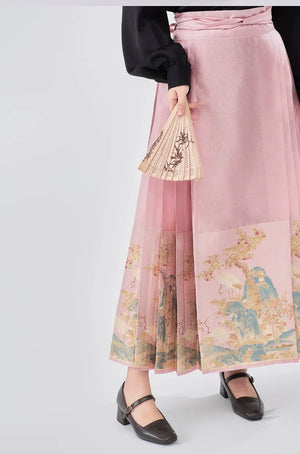 Yu Bai Green & Pink Hanfu Weaving Gold Horse Dress Crane Symphony - Yandan_Hanfu