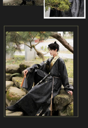 Made in the Ming Dynasty | Gold and black textured Hanfu men's Taoist robes - Yandan_Hanfu