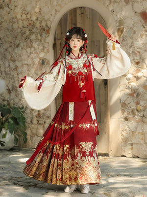 Heavenly Steed Blessing – New Year Hanfu-Inspired Dress Set | Auspicious Winter Outfit for Festive Celebrations - Yandan_Hanfu