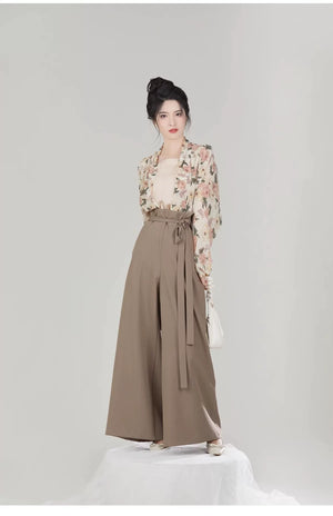 Qianmo Summer Hanfu Set – Song-Style Strap Top, Wide-Sleeve Shirt & Relaxed Pants for Women - Yandan_Hanfu