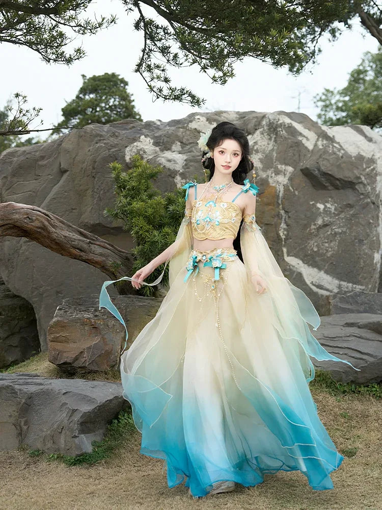 Fairy Yellow&Blue Fair Hanfu women's summer suit - Yandan_Hanfu