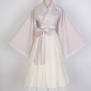 Lolita Daily Blue&Pink Modern Hanfu Women's Chinese Style Dress Lace Dress - Yandan_Hanfu