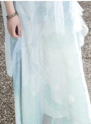 The legend of the blue sea Suspender skirt Fresh seaside holiday dress Long dress Versatile and thin - Yandan_Hanfu