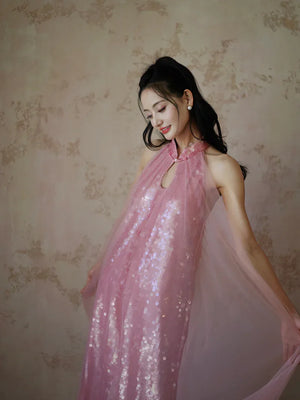 "Bella" pink sequined gauze halter dress bride - Yandan_Hanfu
