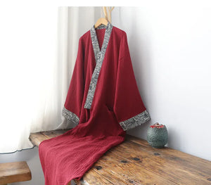 Long summer thin pure cotton Hanfu red robe for men and women - Yandan_Hanfu