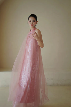 "Bella" pink sequined gauze halter dress bride - Yandan_Hanfu