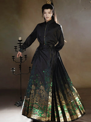 Four Divine Beasts Hanfu Set – Unisex Chinese Shirt & Brocade Horse-Face Skirt in New Style Design - Yandan_Hanfu