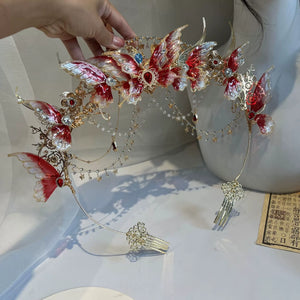 Dunhuang Princess Headpiece Set – Exotic Red Tassel Hair Accessories for Hanfu & Oriental Dance - Yandan_Hanfu