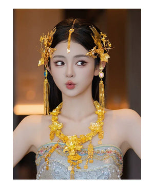Bride's New Chinese-style gold delicate embellishment fringed eyebrow pendant dragonfly hairpin cheongsam engagement hair accessories - Yandan_Hanfu