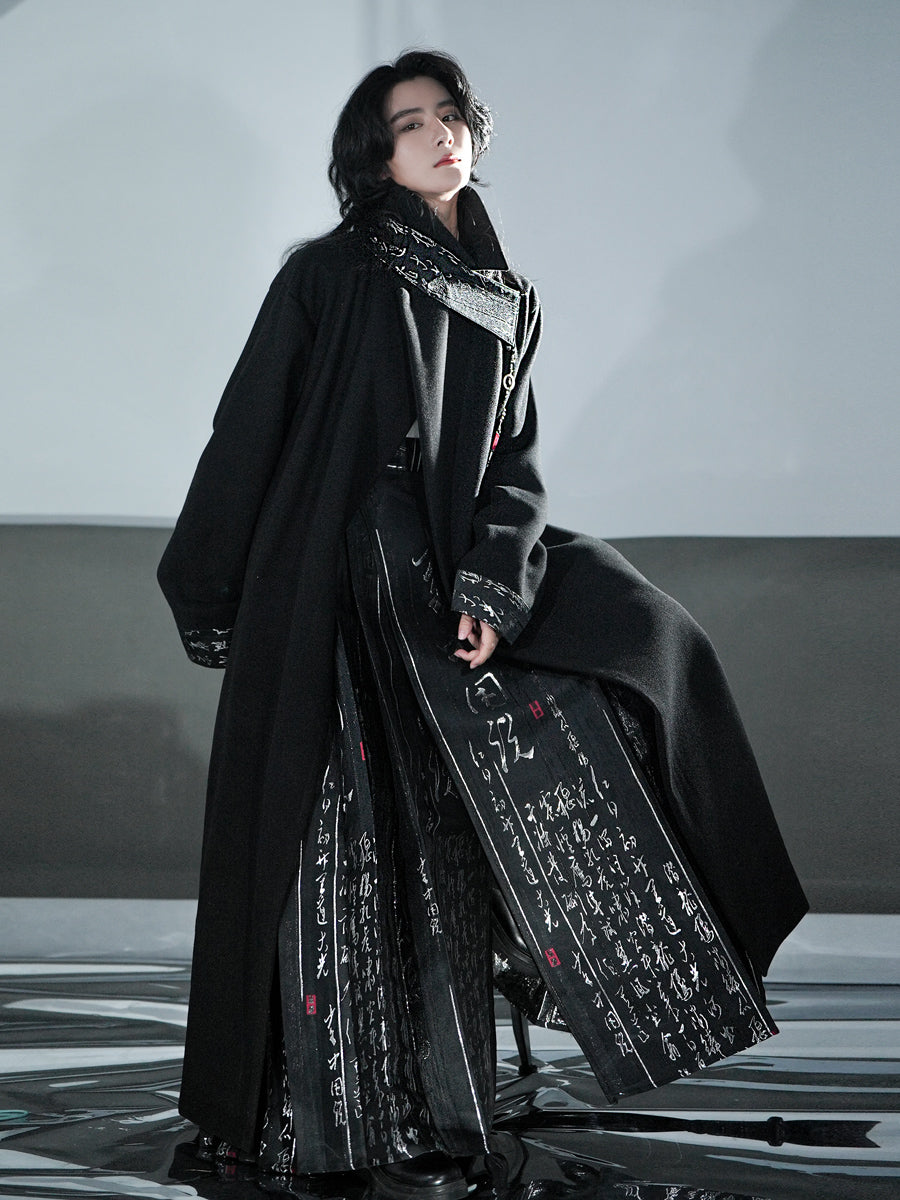 Neu Chinesischen wollmantel schwarz gewebt silber männer und frauen pferd rock jacke