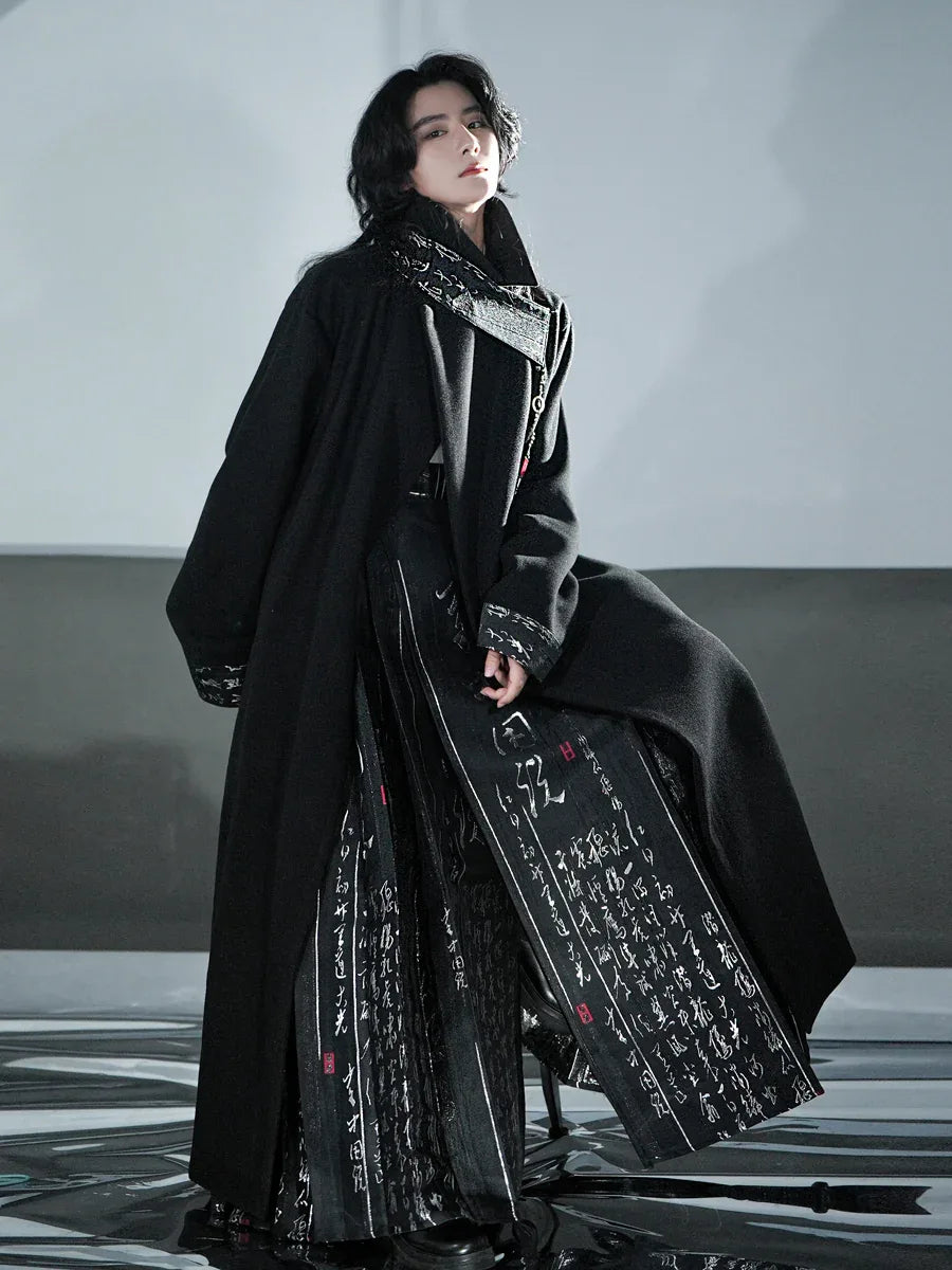 New Chinese woolen coat black woven silver men's and women's horse skirt jacket - Yandan_Hanfu