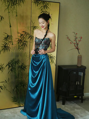 "Sparrow" Jacquard tube bride trailing wedding wedding dress toasting dress engagement - Yandan_Hanfu