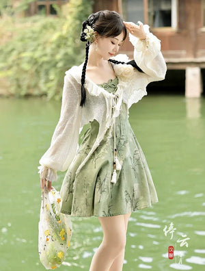 【Whisper of Bamboo】 Sweet Hanfu-Inspired Dress – Modern Chinese Style with Camisole Design - Yandan_Hanfu