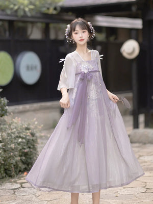 Purple daily Chinese style suspender skirt fairy style - Yandan_Hanfu