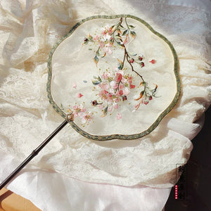 Crape myrtle flower machine embroidery single-sided fan(Hanfu&Cheongsam) - Yandan_Hanfu