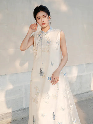 Asymmetric Qipao-Style Dress – Refined Embroidered Long Gown for Women - Yandan_Hanfu