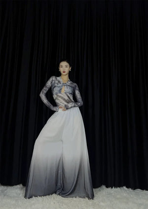 Floating Light – Chinese Watercolor Maxi Skirt with Dramatic Full Hem - Yandan_Hanfu