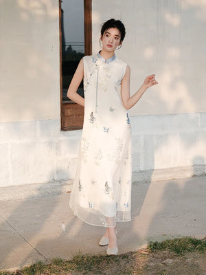 Asymmetric Qipao-Style Dress – Refined Embroidered Long Gown for Women - Yandan_Hanfu