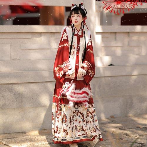 Chinese New Year Hanfu Women's Ming Dynasty Square Neck Embroidered Bijia Horse Face Skirt New Year's Eve Dress Winter Plush - Yandan_Hanfu