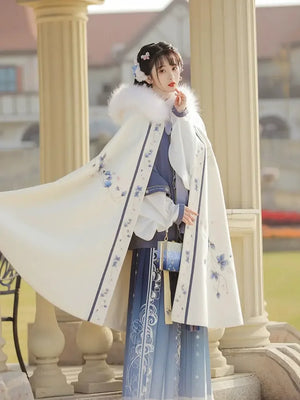 Garden Dream: White Nishang, Cloak Cloak Long Thickened Hanfu - Yandan_Hanfu