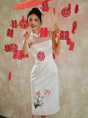 Eternal Union – White Embroidered Qipao | Chinese Wedding Reception & Engagement Dress - Yandan_Hanfu